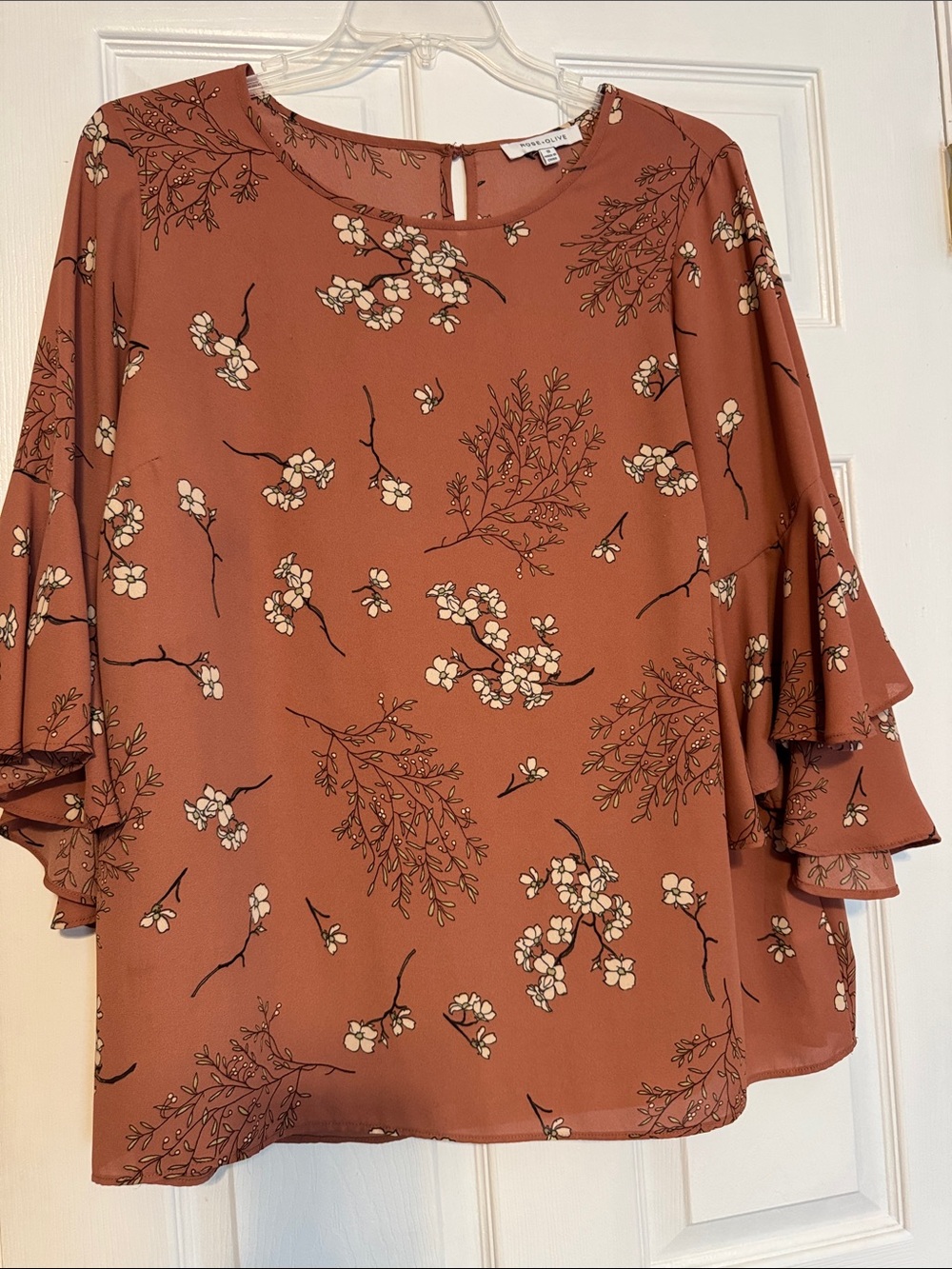 Rose & Olive Rust Floral Scoop Neck Blouse